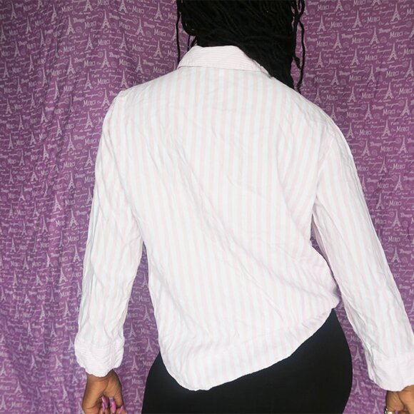 Victoria's Secret vertical stripe sleep top pj pajamas shirt in pink and white M - Picture 4 of 5